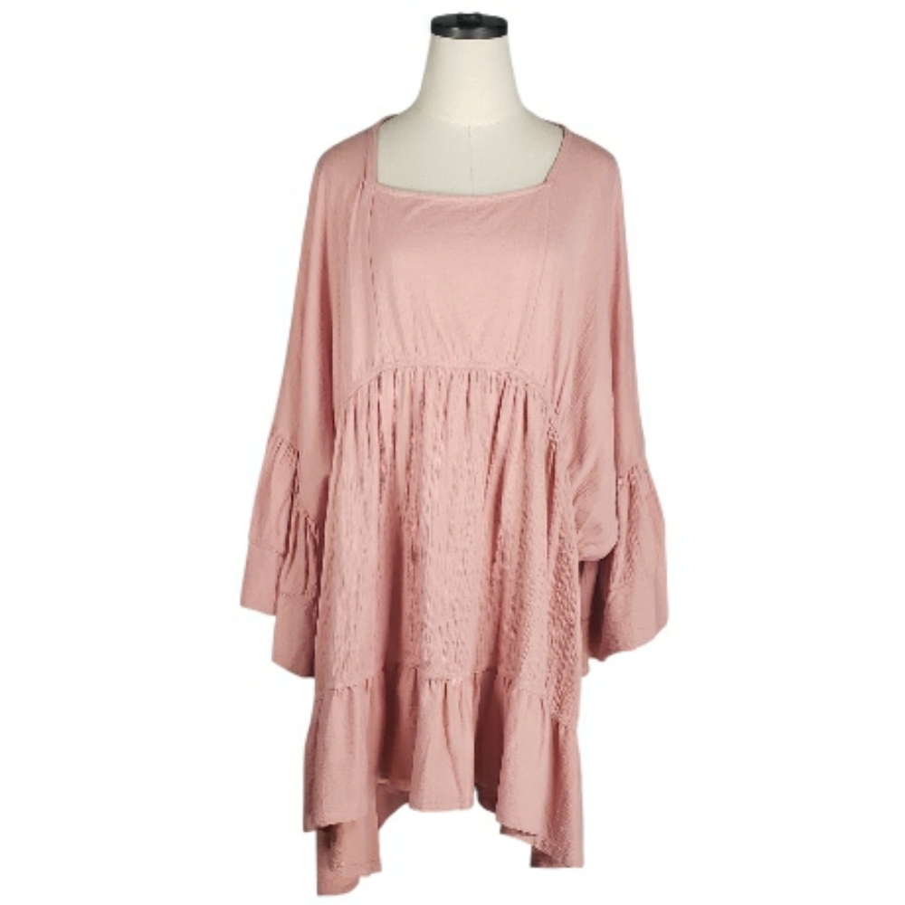 Free People Beach El Mar Mini Dress Tiered Crinkle Bell Boho Coastal Vacation XS - Picture 5 of 9